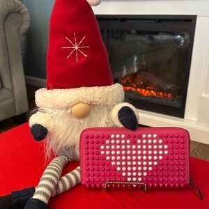 Christian Louboutin Panettone spike zip around wallet in pink and white NWOT!!